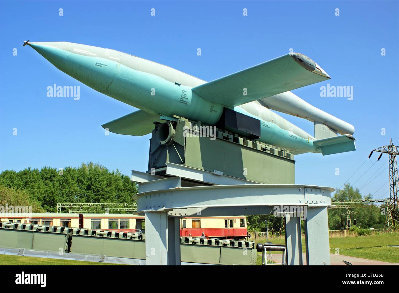 Fusée V1 d'origine en Allemagne, situé dans Peenemuende, Île d'Usedom, en mer Baltique. Banque D'Images