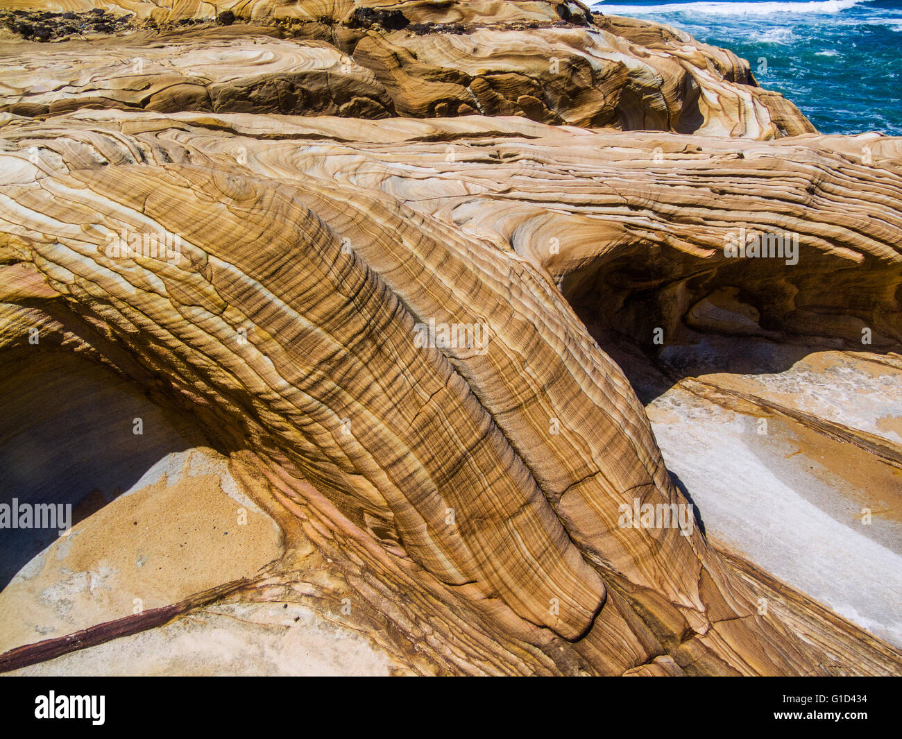 L'Australie, Nouvelle Galles du Sud, Côte Centrale, Bouddi National Park, de beaux motifs en grès de Hawkesbury Banque D'Images
