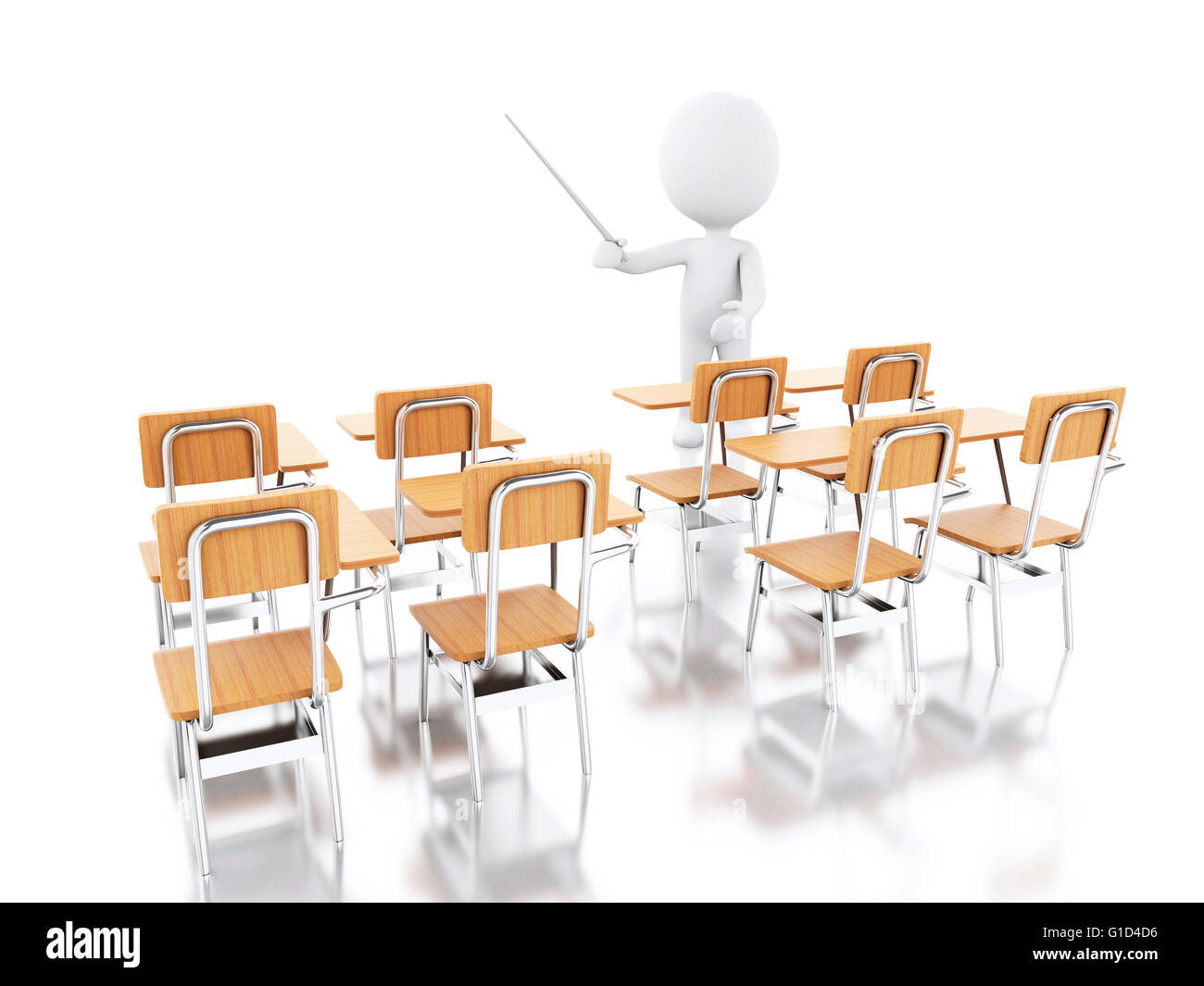 Moteur de rendu 3d image. Les blancs avec des chaises de l'école. Concept de l'éducation. Isolé sur fond blanc. Banque D'Images