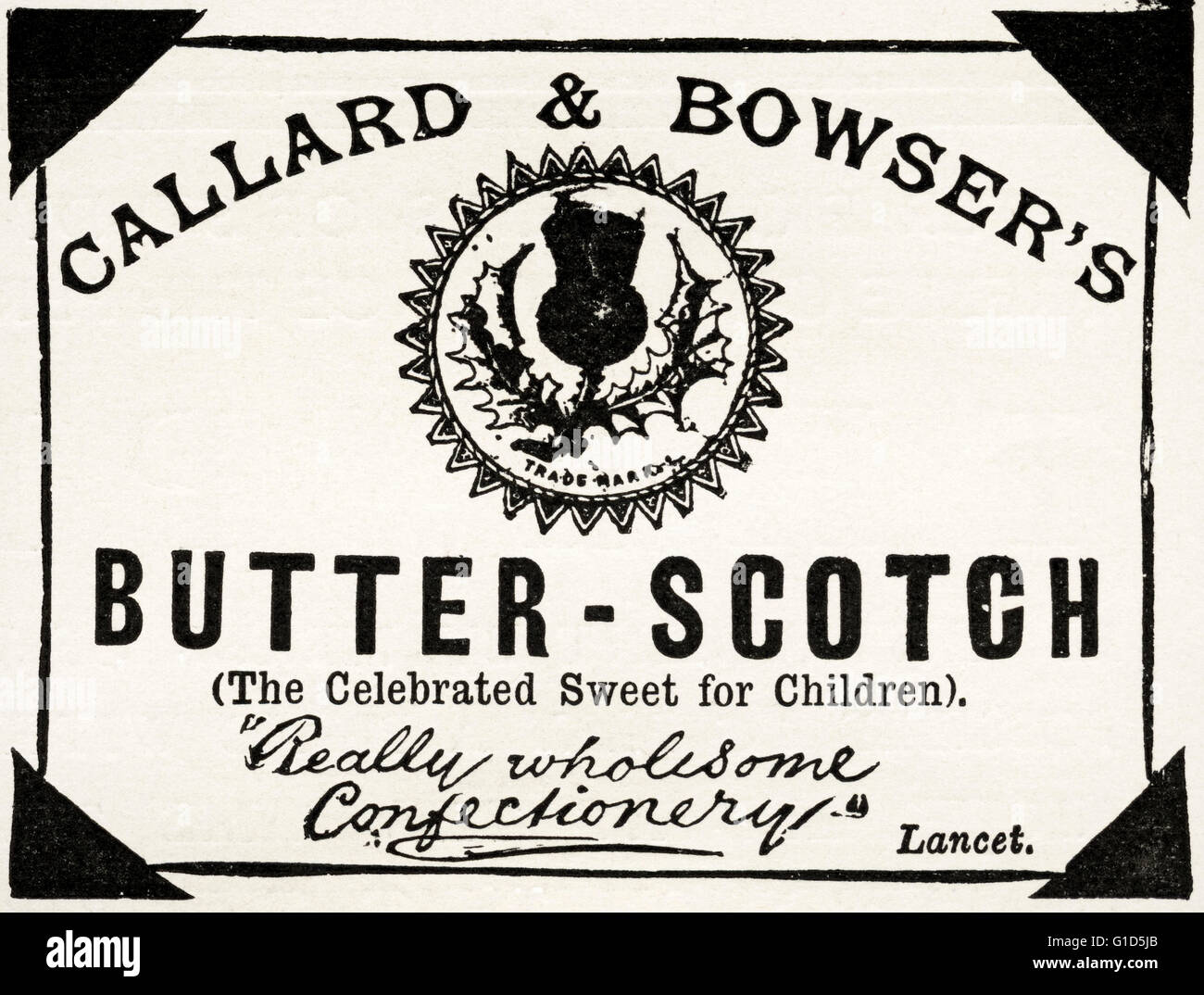Old vintage original annonce magazine à partir de la fin de l'époque victorienne en date du 1900. Publicité Publicité Callard & Bowser's butter-scotch Banque D'Images