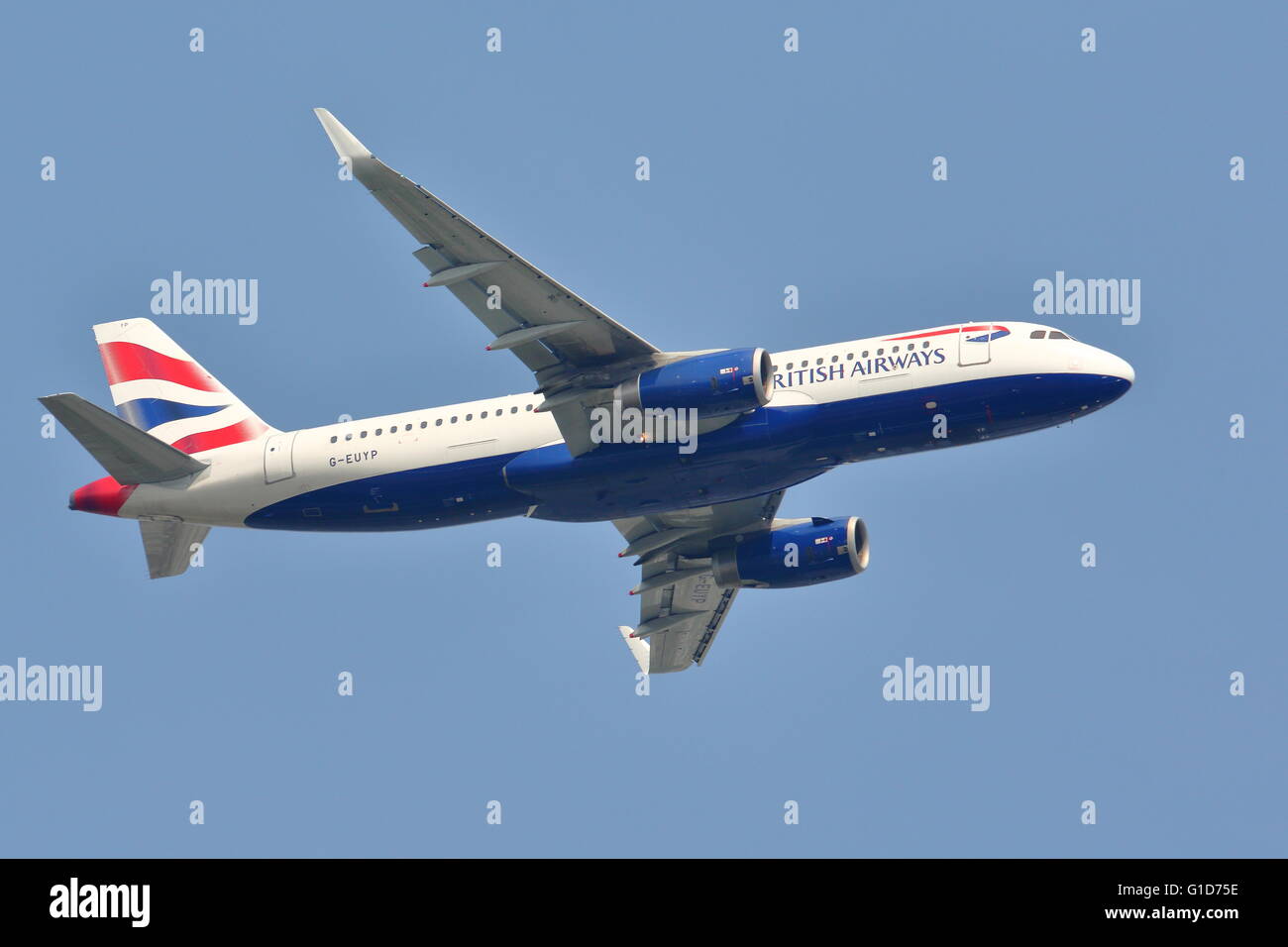 British Airways Airbus A320-232(WL) G-EUYP avec départ à l'aéroport de Heathrow, Londres Banque D'Images