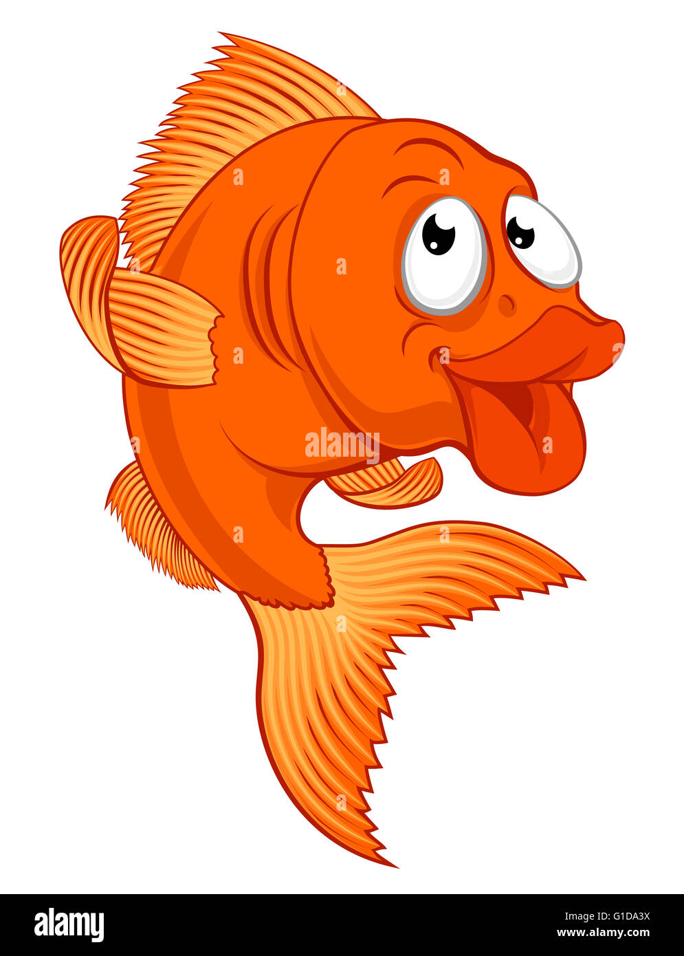 Un dessin animé sympathique poisson d'or ou d'or caractère poisson Banque D'Images