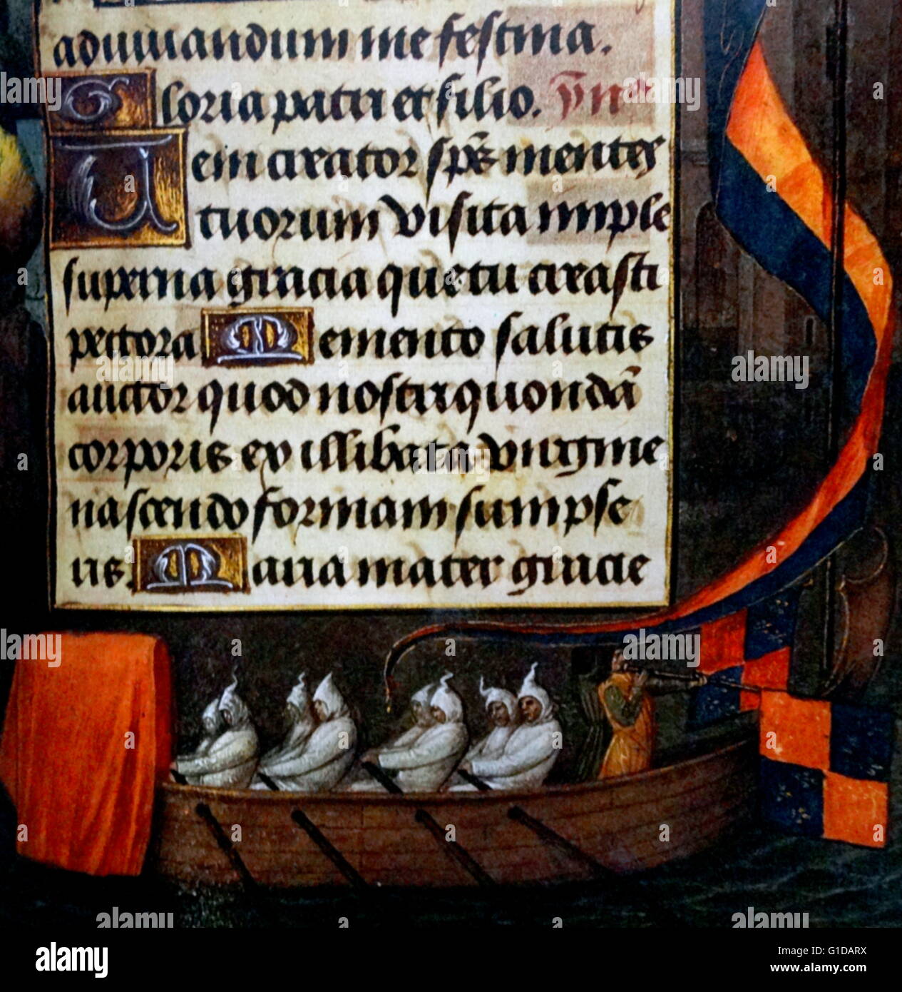 Illustration d'une barge royale à partir d'un livre d'heures flamand. Probablement produites pour Edward V lorsqu'il était prince de Galles. Banque D'Images