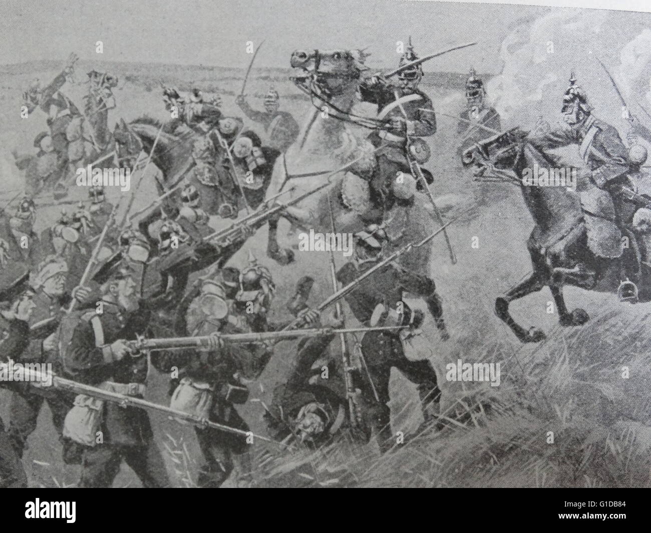 Tableau représentant la victoire sur les Prussiens de Hanovre lors de la bataille de Langensalza. En date du 19e siècle Banque D'Images