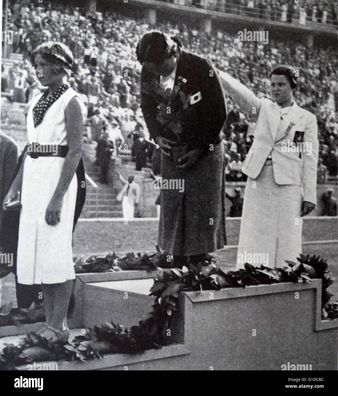 Tirage photographique d'Hideko Maehata (1914-1995) un nageur de brasse japonais et au cours de la médaille d'or aux Jeux Olympiques de 1936 à Berlin. En date du 20e siècle Banque D'Images