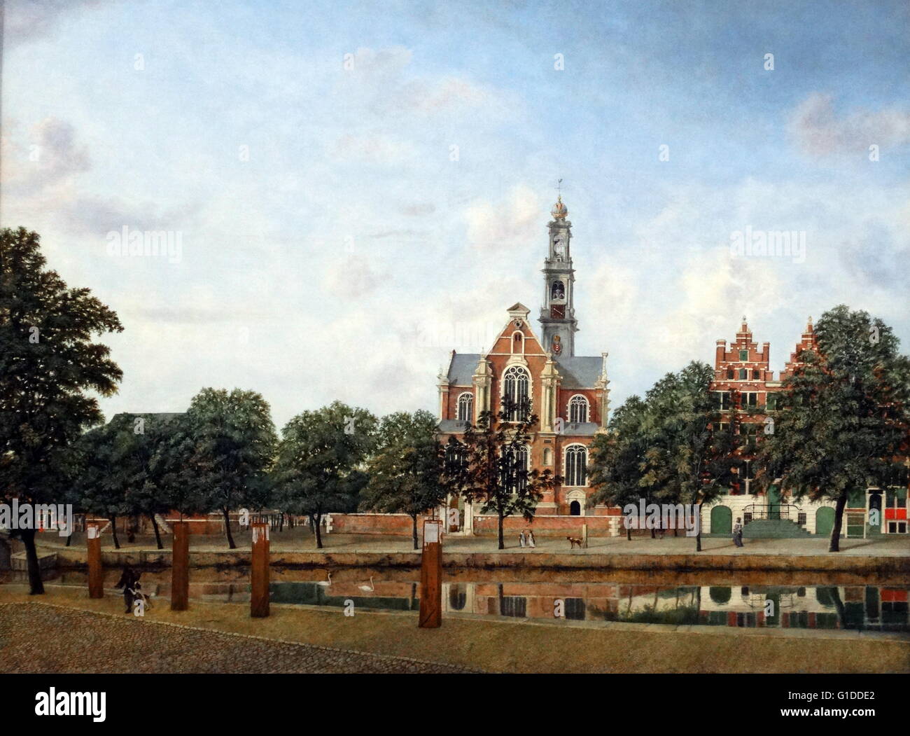 La peinture intitulée "Vue de la Westerkerk, Amsterdam' par Jan van der Heyden (1637-1712) de l'ère baroque néerlandais un peintre, dessinateur, graveur, un Mennonite et inventeur. En date du 17e siècle Banque D'Images