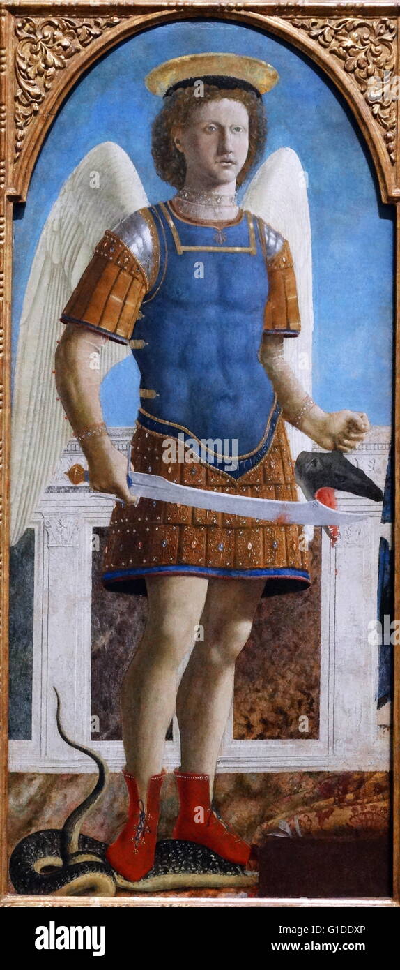 La peinture intitulée 'Saint Michel' par Piero della Francesca, un peintre italien de la première Renaissance. En date du 15e siècle Banque D'Images