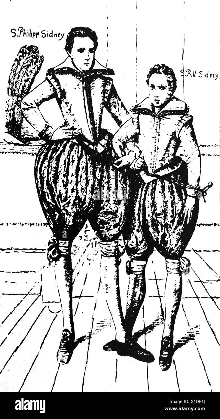 Portrait de Philip Sidney (1554-1586), un poète anglais, courtisan, érudit et soldat, et son jeune frère Roger Sidney. En date du 16e siècle Banque D'Images