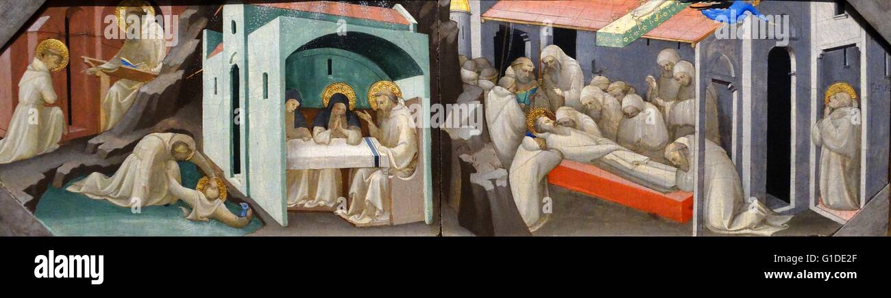 Détail de la peinture représentant 'Incidents dans la vie et la mort de Saint Benoît" par Lorenzo Monaco (1370-1425) un peintre italien de la fin de l'âge du début de la renaissance gothique. En date du 15e siècle Banque D'Images