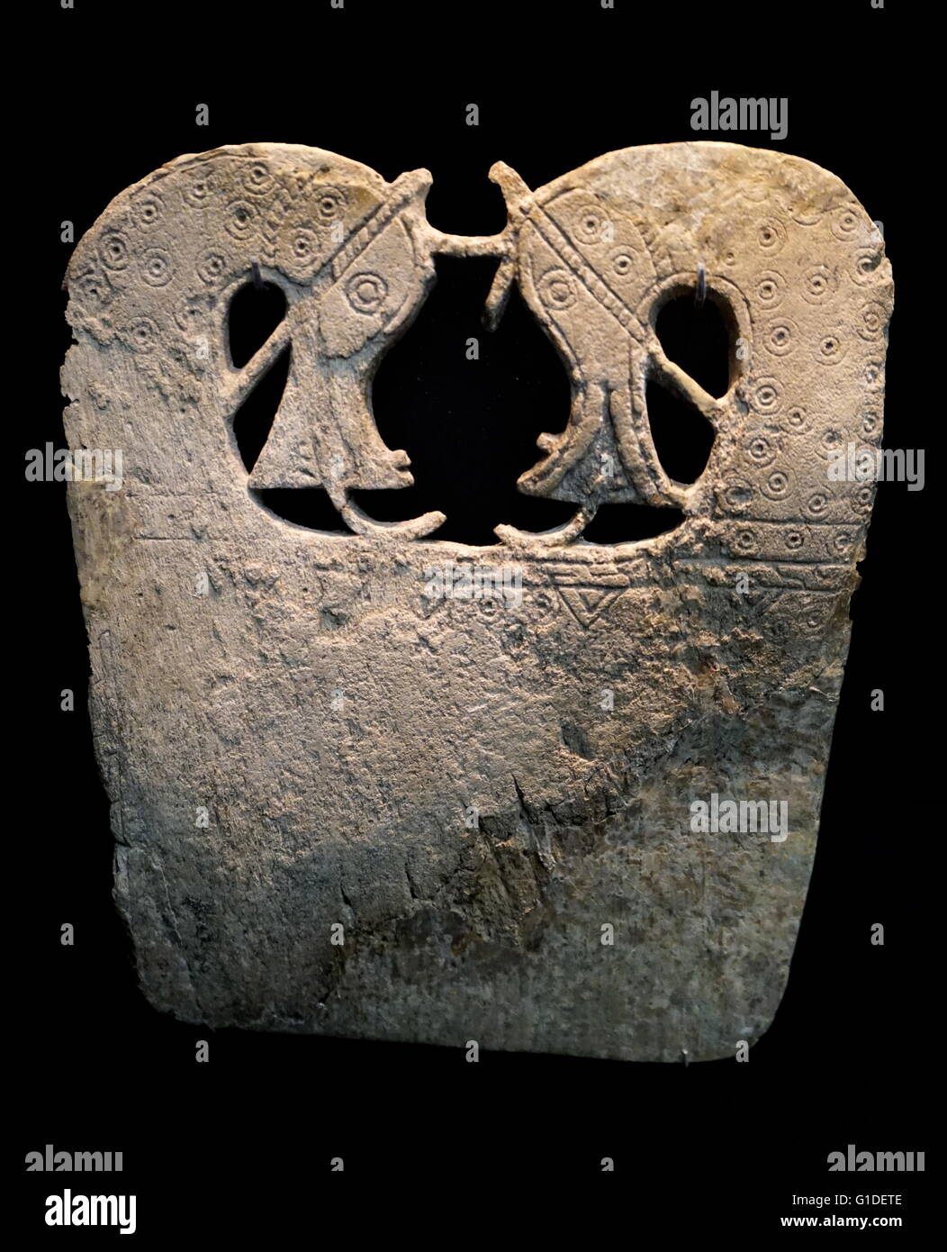 9e siècle plaque de baleine provenant de la tombe d'une femme riche en Norvège. La plaque est symbolise l'importance et la stature. En date du 9ème siècle ap. Banque D'Images