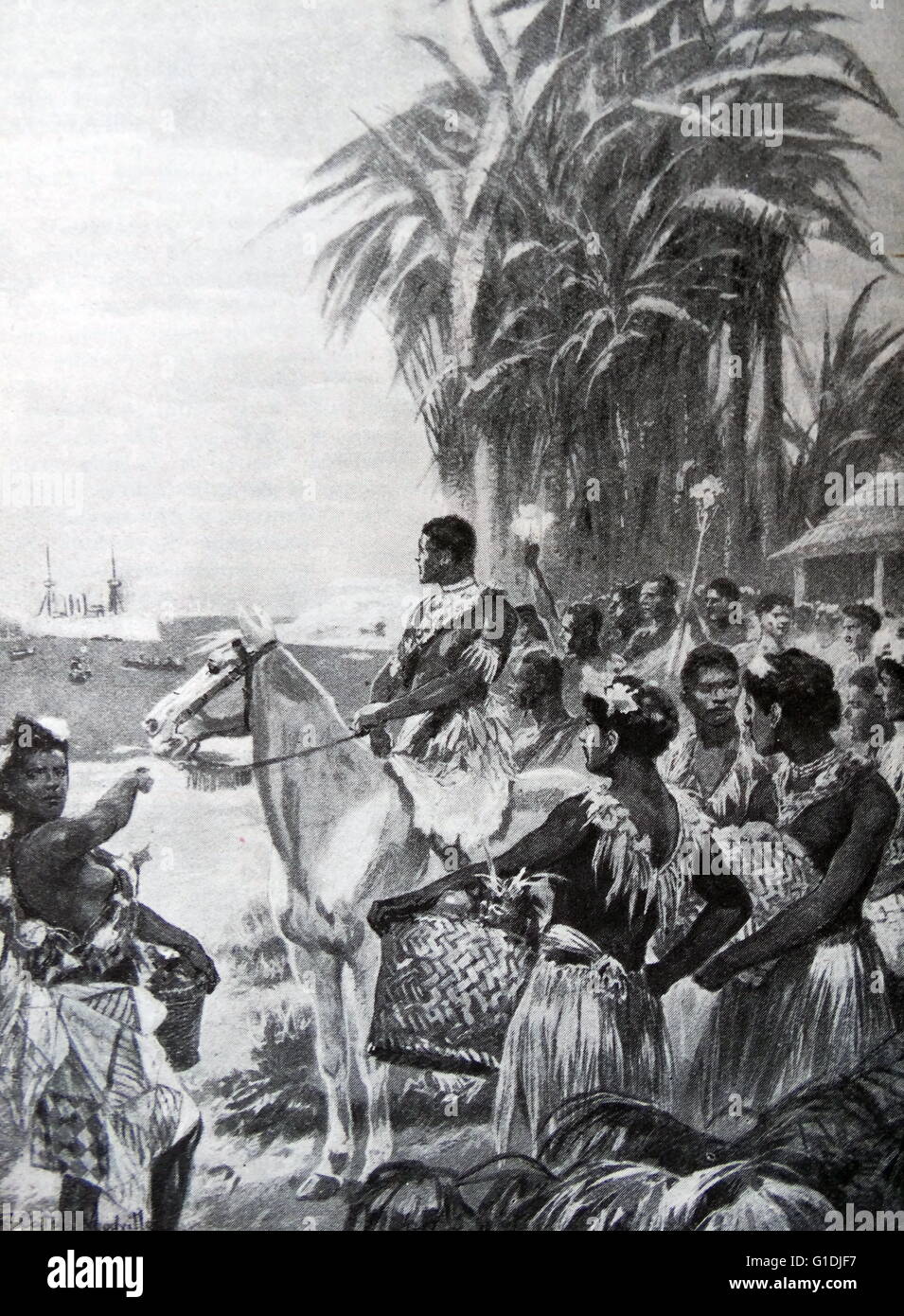 La rétrocession des îles Tonga ou friendly. L'arrivée de la flotte britannique à Tonga le 19 mai 1901 à recevoir officiellement possession des îles de l'Allemagne. Banque D'Images