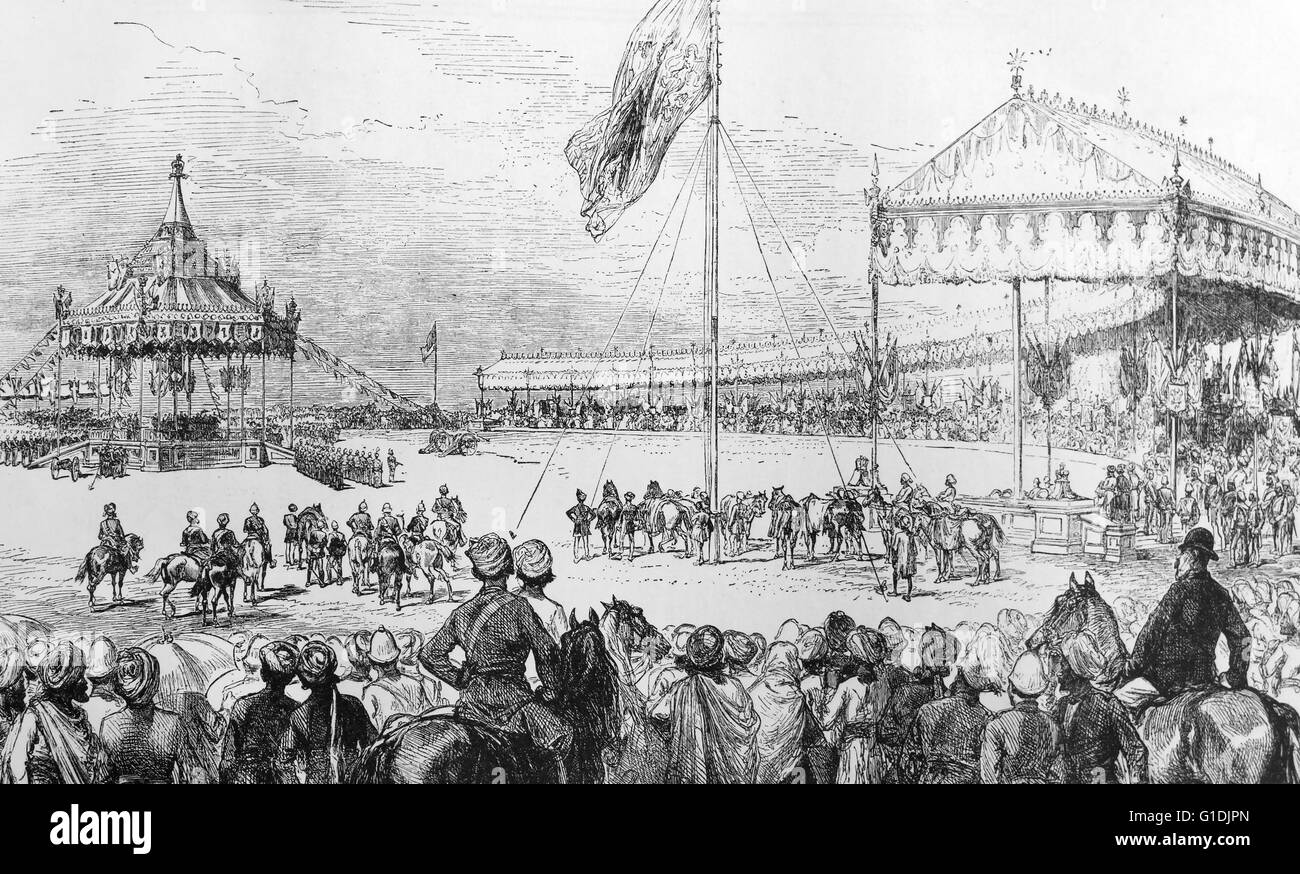 Proclamation de la reine Victoria, impératrice des Indes (1819-1901) Reine d'Angleterre, à Delhi. Datée 1877 Banque D'Images