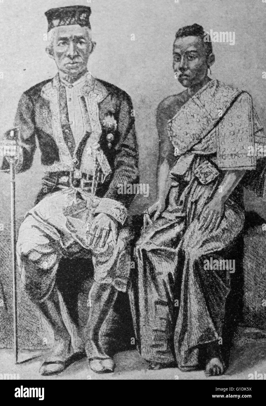 Portrait du Roi Phra Bat Somdet Phra Maha Poramenthra Mongkut Klao Chom Phra Chao Yu Hua (1804-1868) et son épouse, la Reine Debsirindra du Siam (1834-1862). Datée 1851 Banque D'Images
