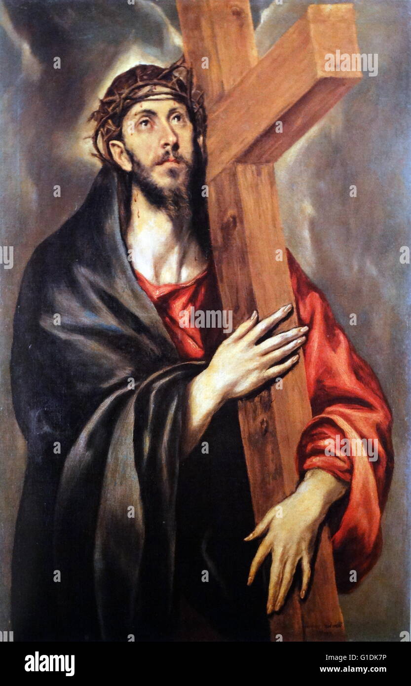 Tableau représentant le Christ portant la croix par El Greco (1541-1614) Peintre, sculpteur et architecte de la Renaissance espagnole. En date du 16e siècle Banque D'Images
