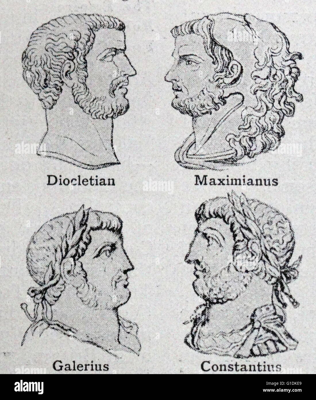 Portraits d'empereurs romains Dioclétien (244-311), Maximin Thrax (173-238), Galère (260-311) et de Constance II (317-361) Banque D'Images