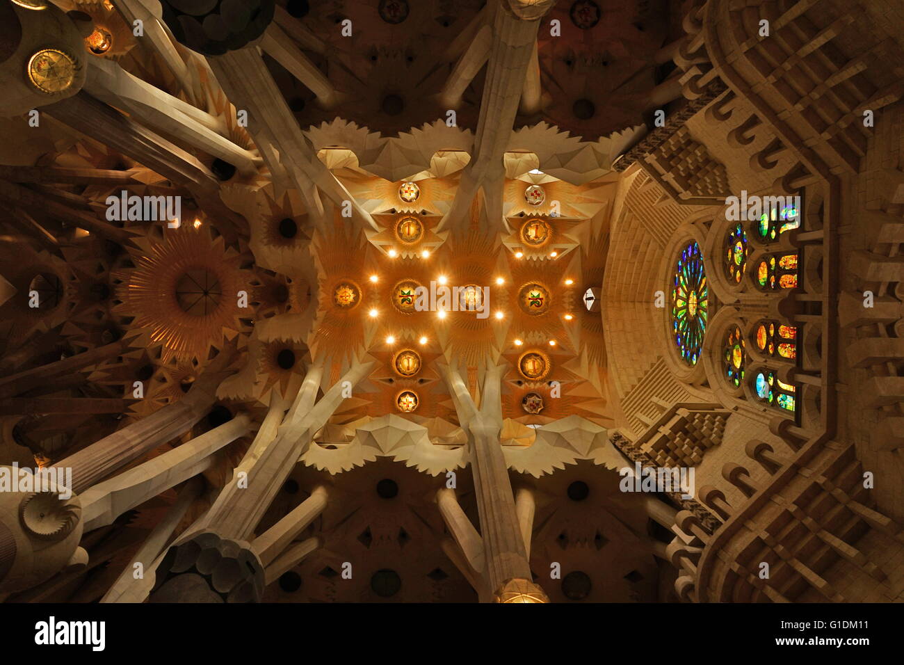 Détails de l'intérieur du Temple Expiatori Basílica je de la Sagrada Família, une église catholique romaine de Barcelone, conçu par l'architecte espagnol Antoni Gaudí (1852-1926). En date du 21e siècle Banque D'Images