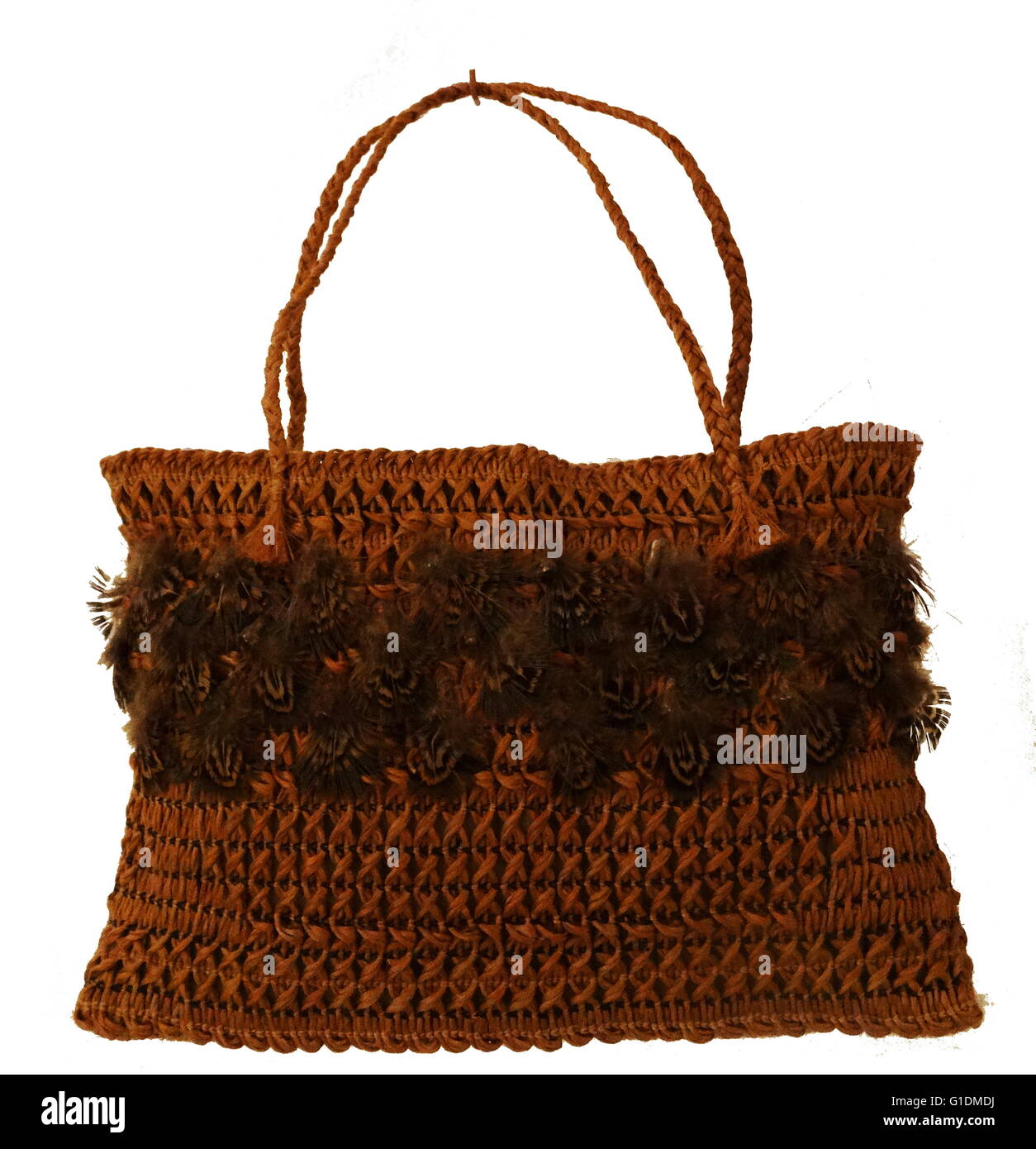 Kete whakairo (paniers lin à motifs)fabriqués et utilisés par la population Maori. En date du 20e siècle Banque D'Images