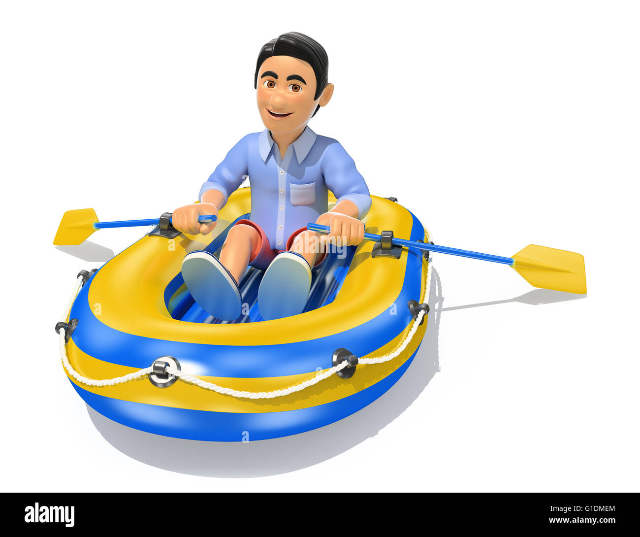 Jeunes 3d illustration. l'homme dans un petit short bateau gonflable. isolé sur fond blanc. Banque D'Images