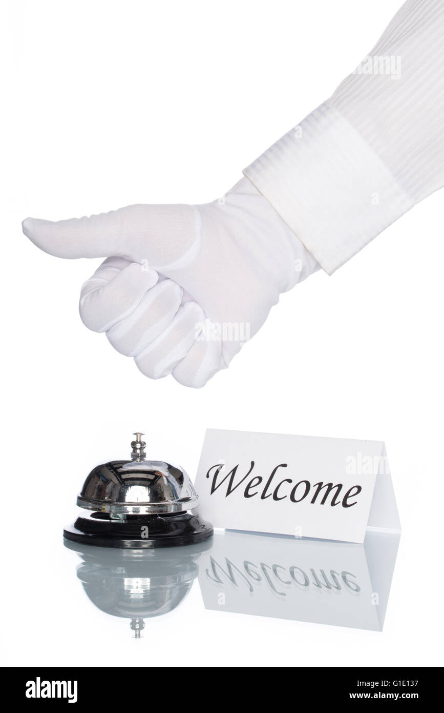 Bell Service sur le chèque en 24 avec un fond blanc, bienvenue Banque D'Images Bell Service sur le chèque en 24 avec un fond blanc, bienvenue Banque D'Images