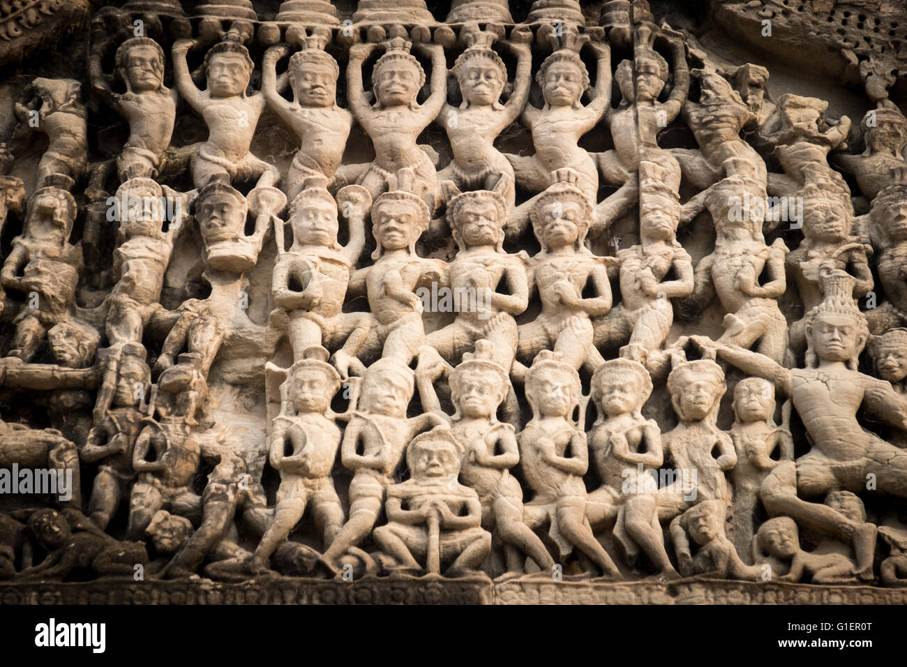 Les sculptures sur pierre à Angkor Wat, au Cambodge Banque D'Images