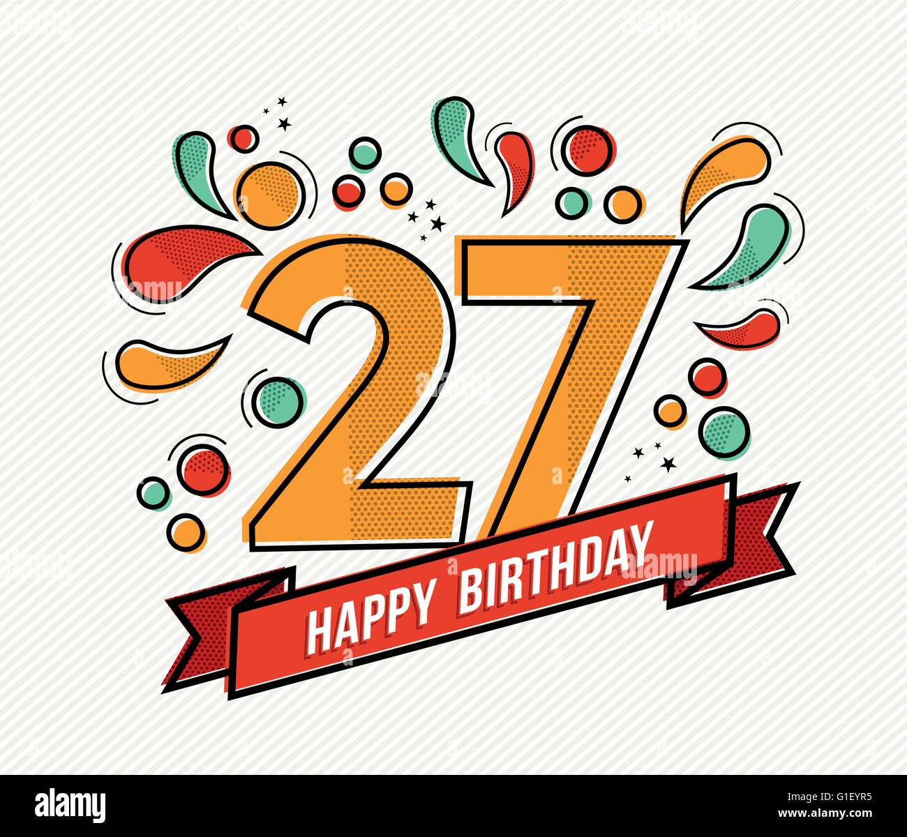 Joyeux Anniversaire Numero 27 Carte De Souhaits Pour Vingt Sept Ans Dans L Art Moderne Ligne Plate Avec Des Formes Geometriques Colorees Image Vectorielle Stock Alamy