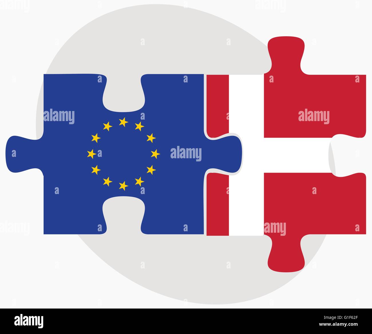 L'Union européenne et le Royaume de Danemark drapeaux dans puzzle isolé sur fond blanc Illustration de Vecteur