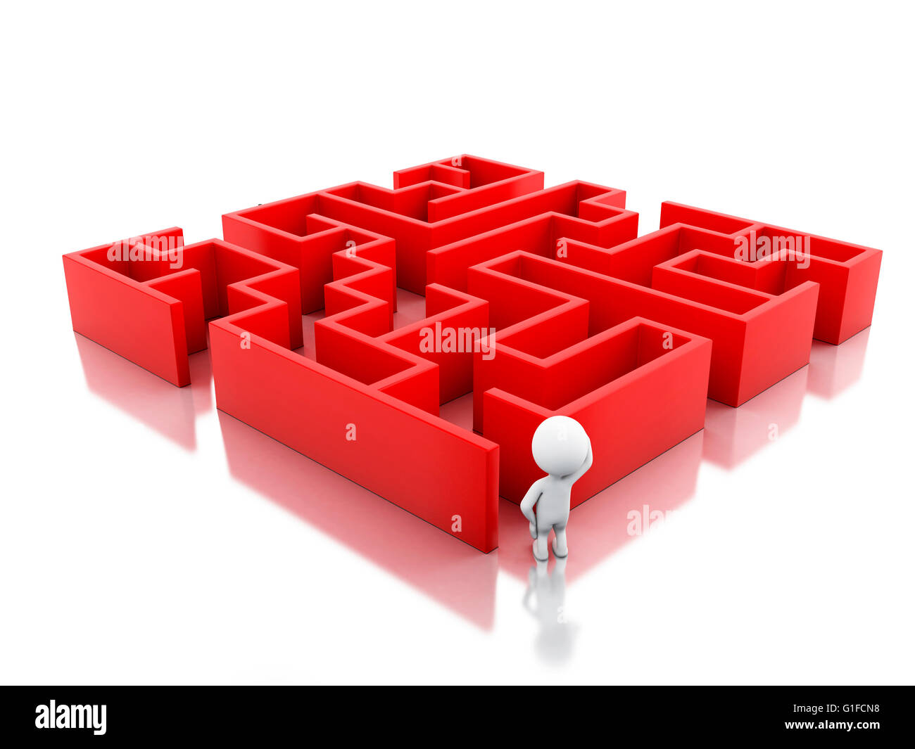 Moteur de rendu 3d image. Les blancs avec un labyrinthe rouge. Succès défi. Isolé sur fond blanc. Banque D'Images Moteur de rendu 3d image. Les blancs avec un labyrinthe rouge. Succès défi. Isolé sur fond blanc. Banque D'Images