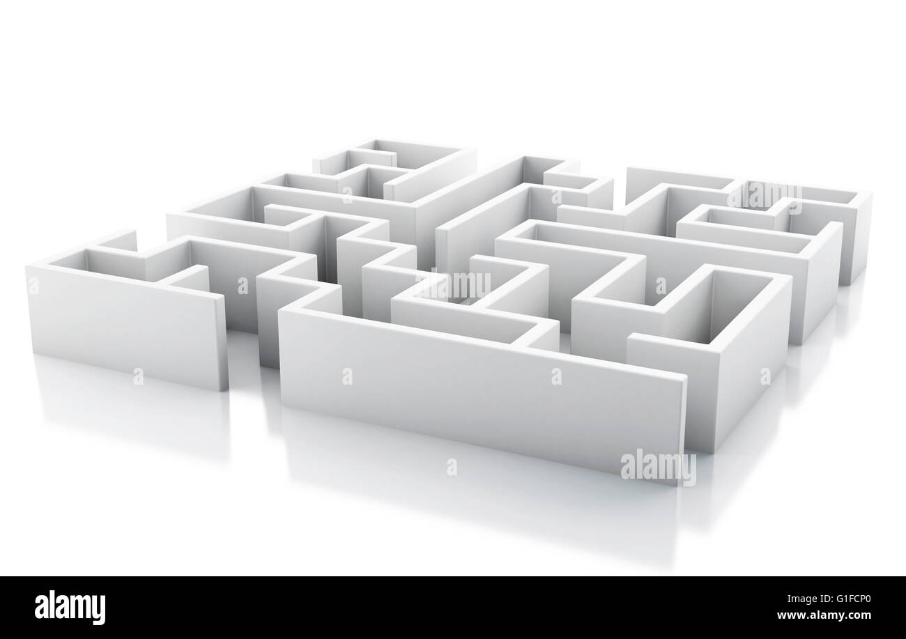 Moteur de rendu 3d image. Labyrinthe blanc. Isolé sur fond blanc. Banque D'Images Moteur de rendu 3d image. Labyrinthe blanc. Isolé sur fond blanc. Banque D'Images