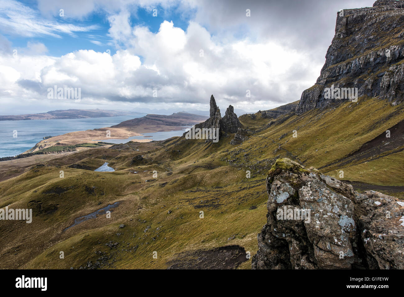 Le vieil homme de Storr une scène géologique remarquable sur la péninsule de Trotternish une partie de l'île de Skye en Ecosse Banque D'Images