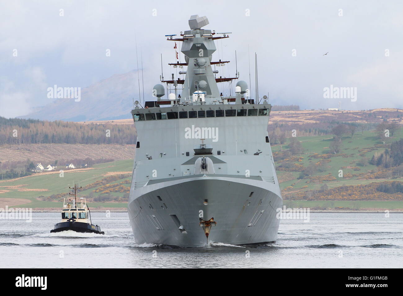 KDM Esbern Snare (L17), une classe d'Absalon navire de commandement et de soutien de la marine danoise, arrive pour l'exercice Joint Warrior 16-1. Banque D'Images