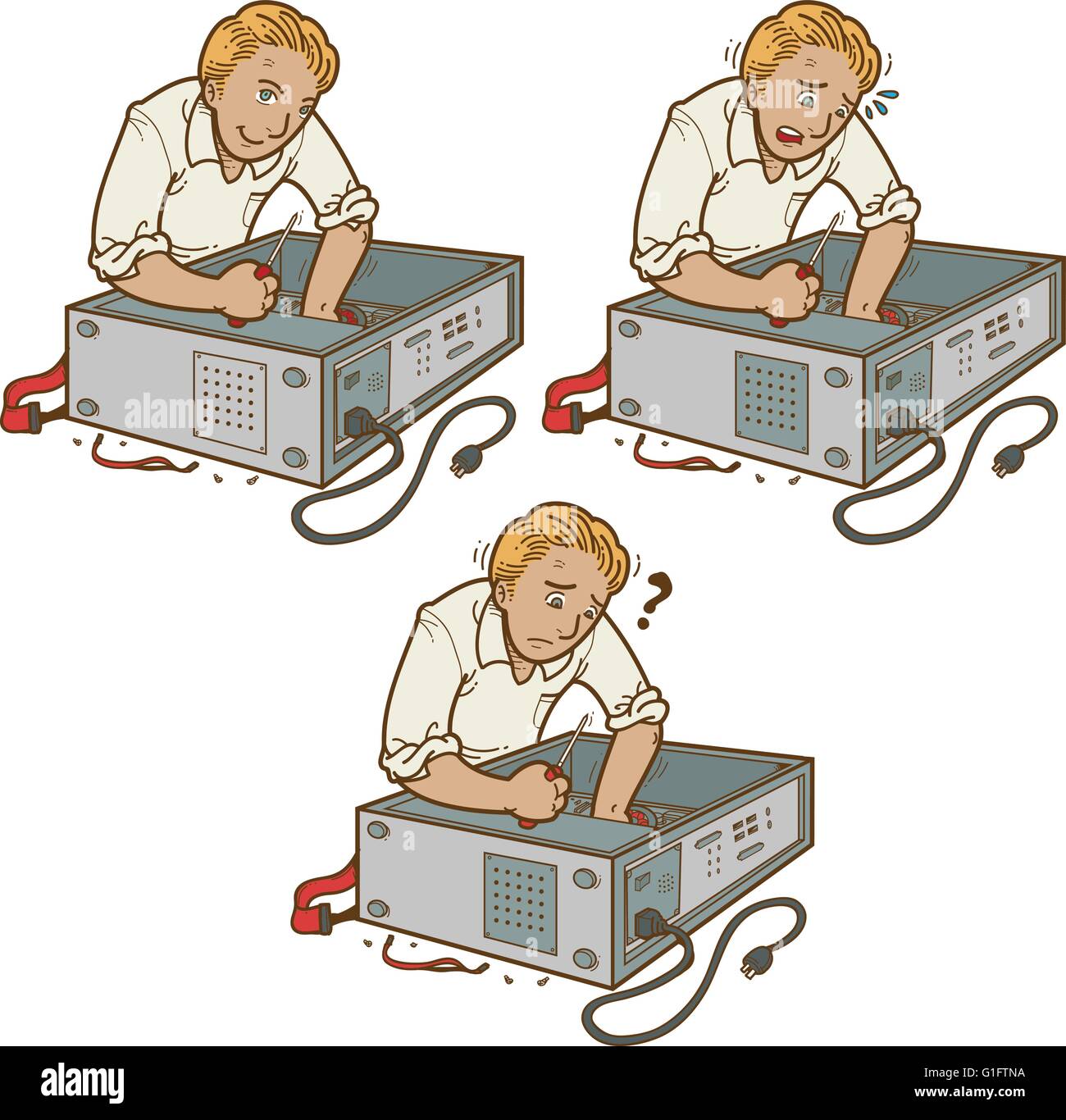 Vector illustration of man fixing PC Illustration de Vecteur