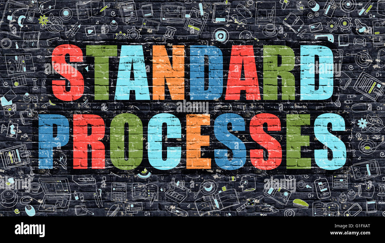 Processus standard Concept avec Doodle icônes de design. Banque D'Images