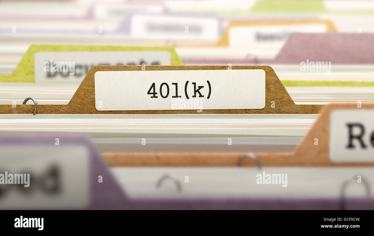 Dossiers dans Catalogue avec 401K de concept. Banque D'Images