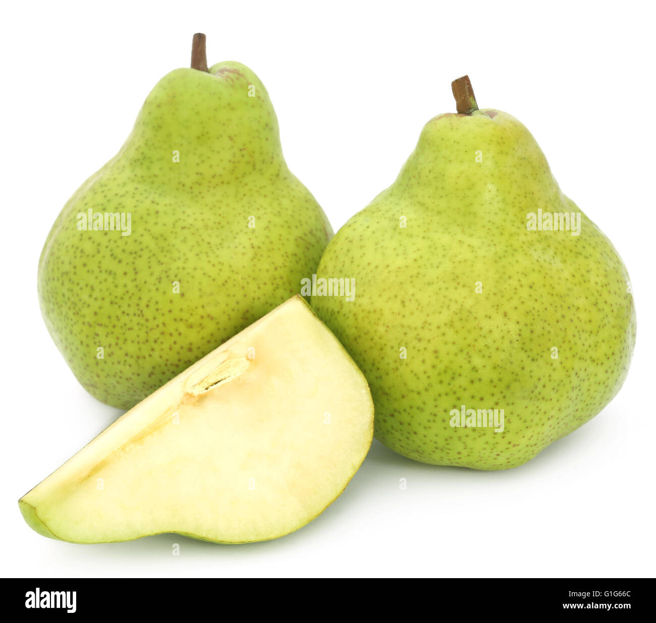Les poires fraîches sur fond blanc Banque D'Images