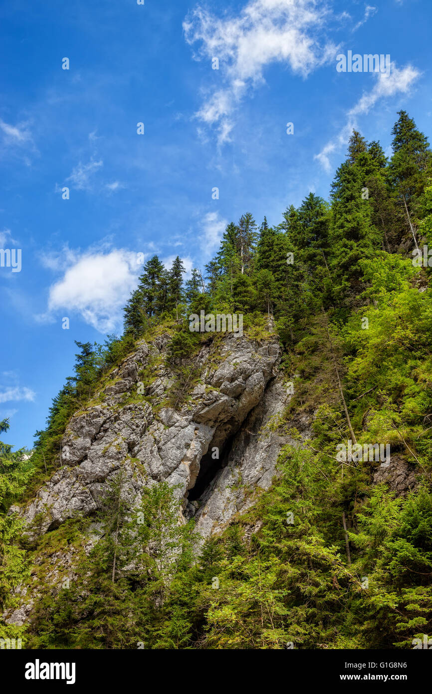 Entrée de la roche dans le flanc d'une montagne. Tatras, Pologne. Banque D'Images