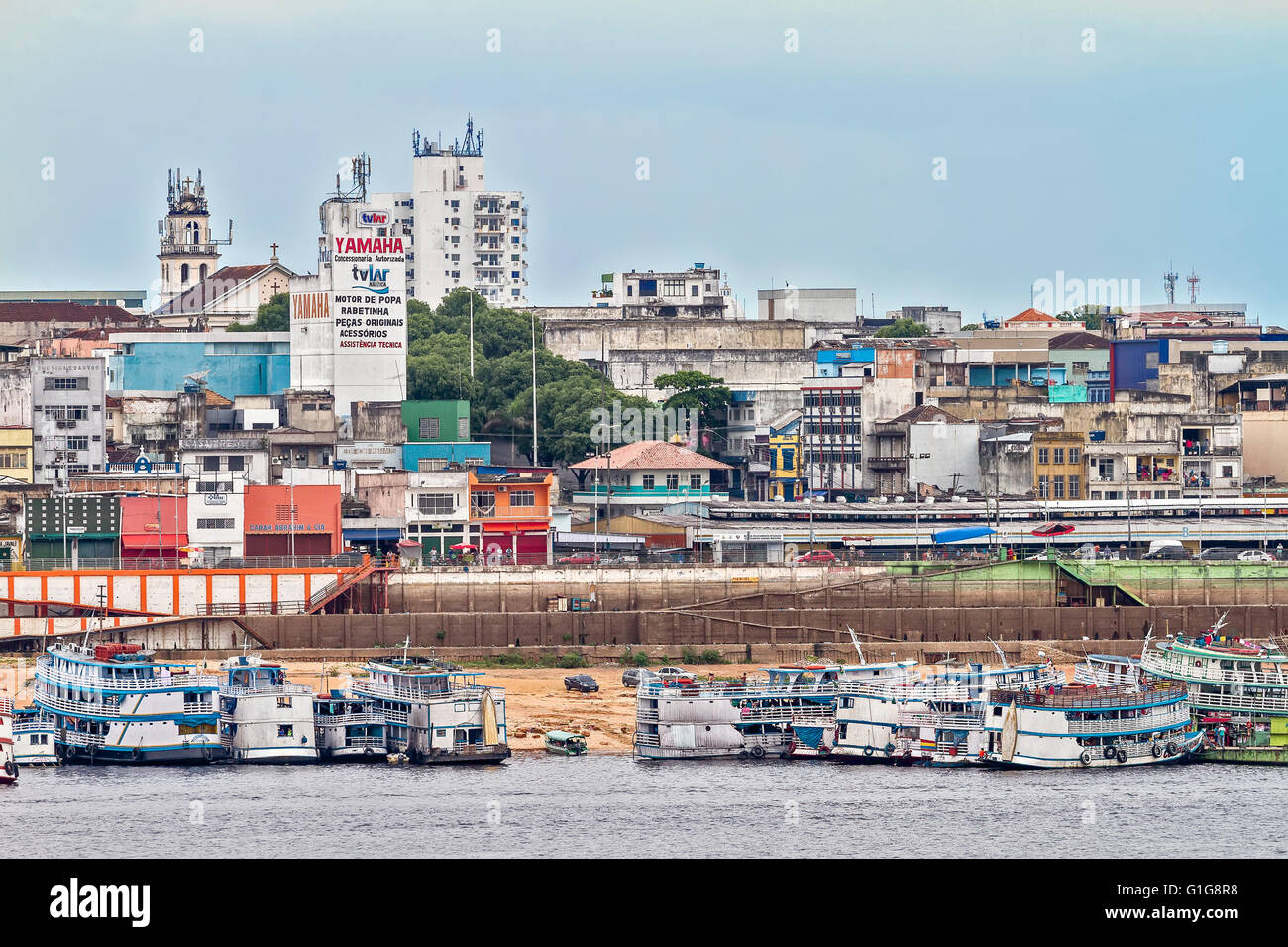 Bateaux amarrés Amazone Manaus Brésil Banque D'Images