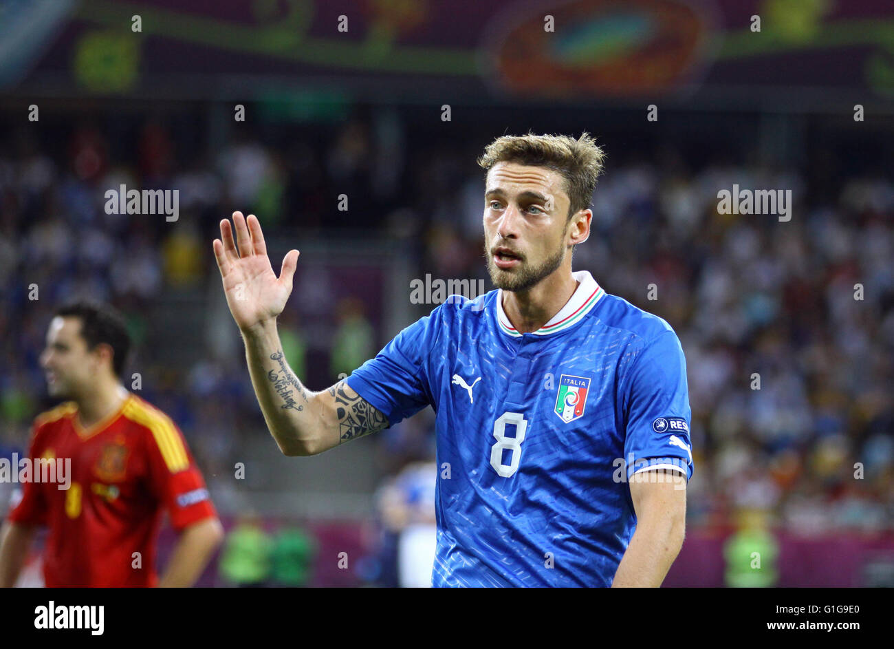 Claudio Marchisio de l'Italie en action pendant l'UEFA EURO 2012 dernier match contre l'Espagne au stade olympique de Kiev, Ukraine Banque D'Images