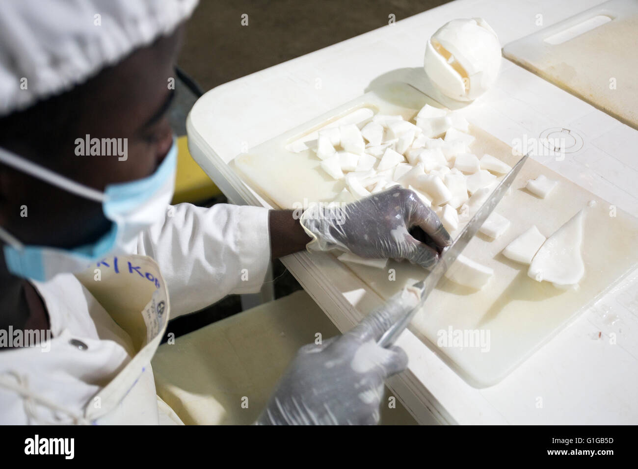 Processeur de coco du commerce équitable / producteur à Grand Bassam, Côte d'Ivoire, Afrique de l'Ouest. Banque D'Images