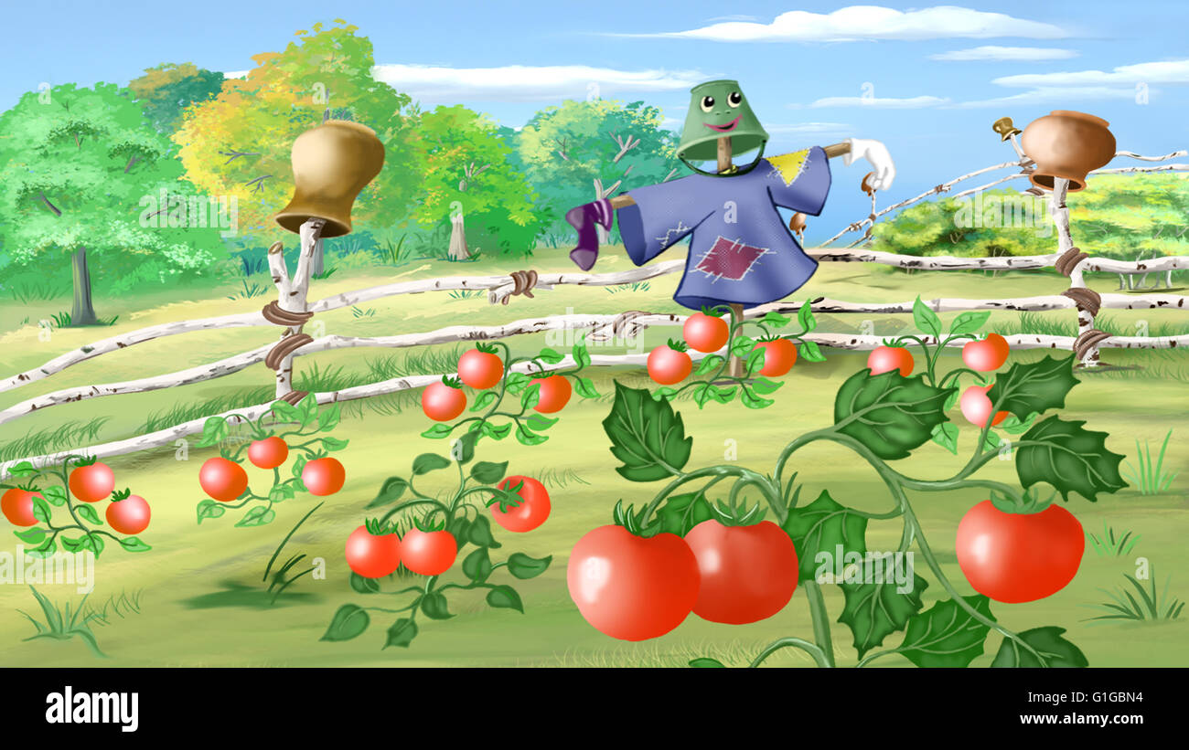 Paysage Rural Avec L Epouvantail Dans Un Jardin Potager Photo Stock Alamy