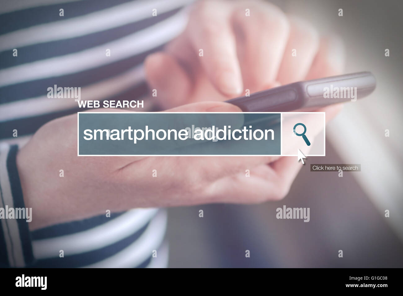 Barre de recherche Web Glossaire Terme Définition de la toxicomanie - smartphone dans internet glossaire. Banque D'Images