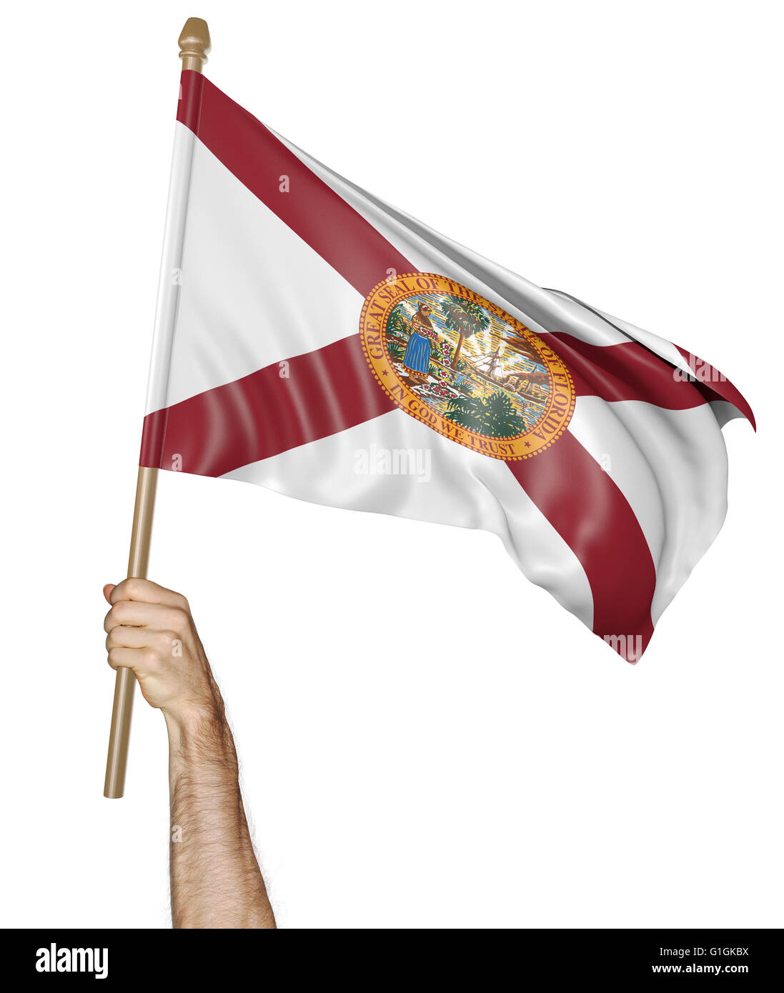 Brandissant fièrement à la main le drapeau d'Etat de Floride, 3D Rendering Banque D'Images