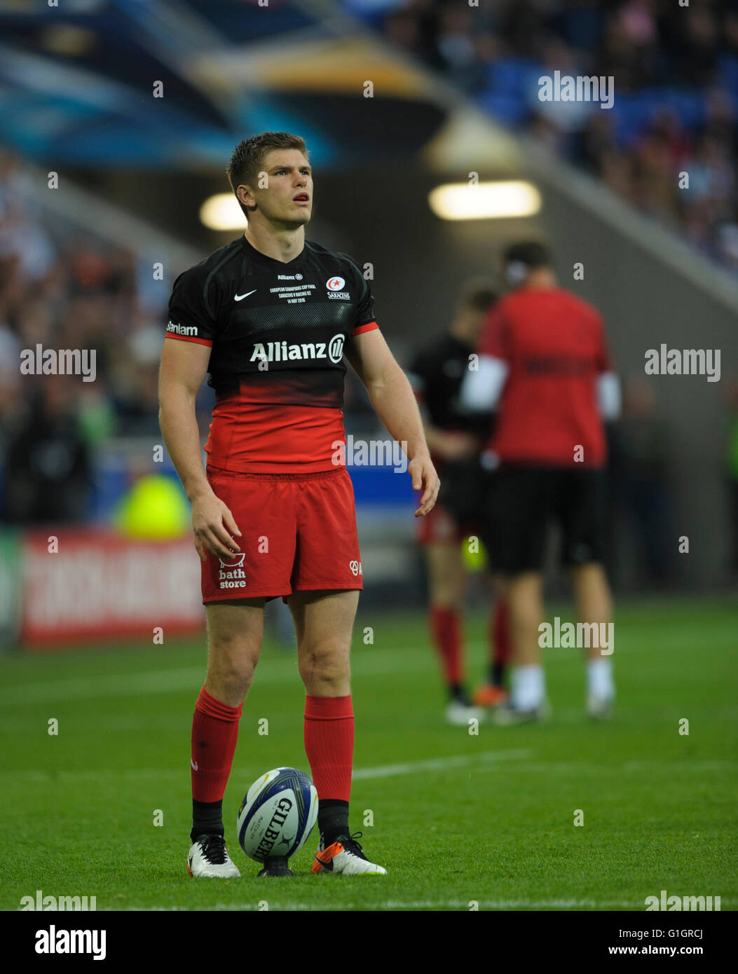 Grand Stade de Lyon, Lyon, France. 14 mai, 2016. La finale de la Coupe des champions européens. 92 course contre les Sarrasins. Owen Farrell des Saracens se prépare à un coup de pied de pénalité. Farrell a obtenu tous les 21 points dans le match pour les Sarrasins. © Plus Sport Action/Alamy Live News Banque D'Images