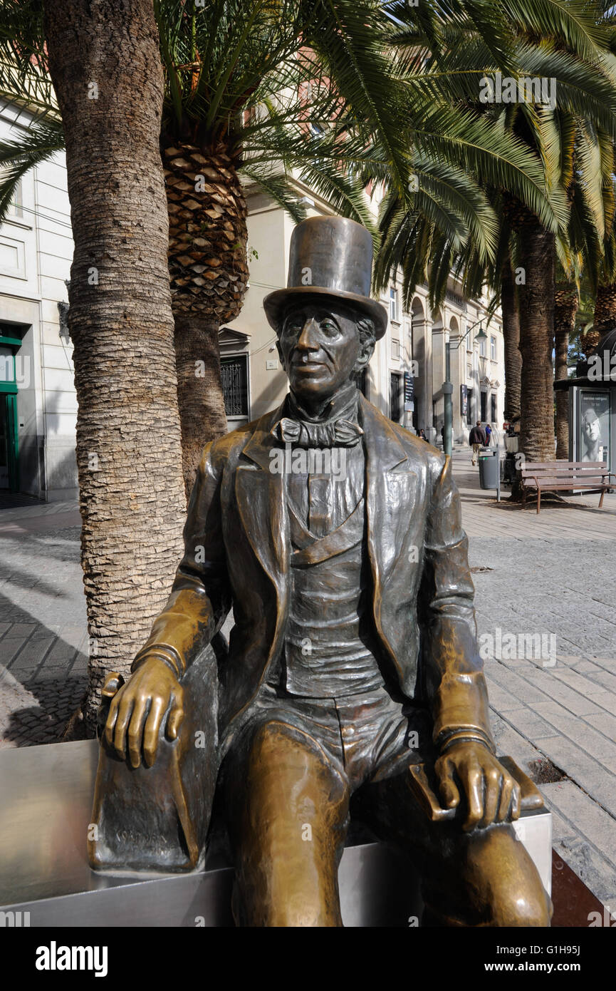 Statue en bronze d'Andersen en centre de Malaga Espagne Banque D'Images