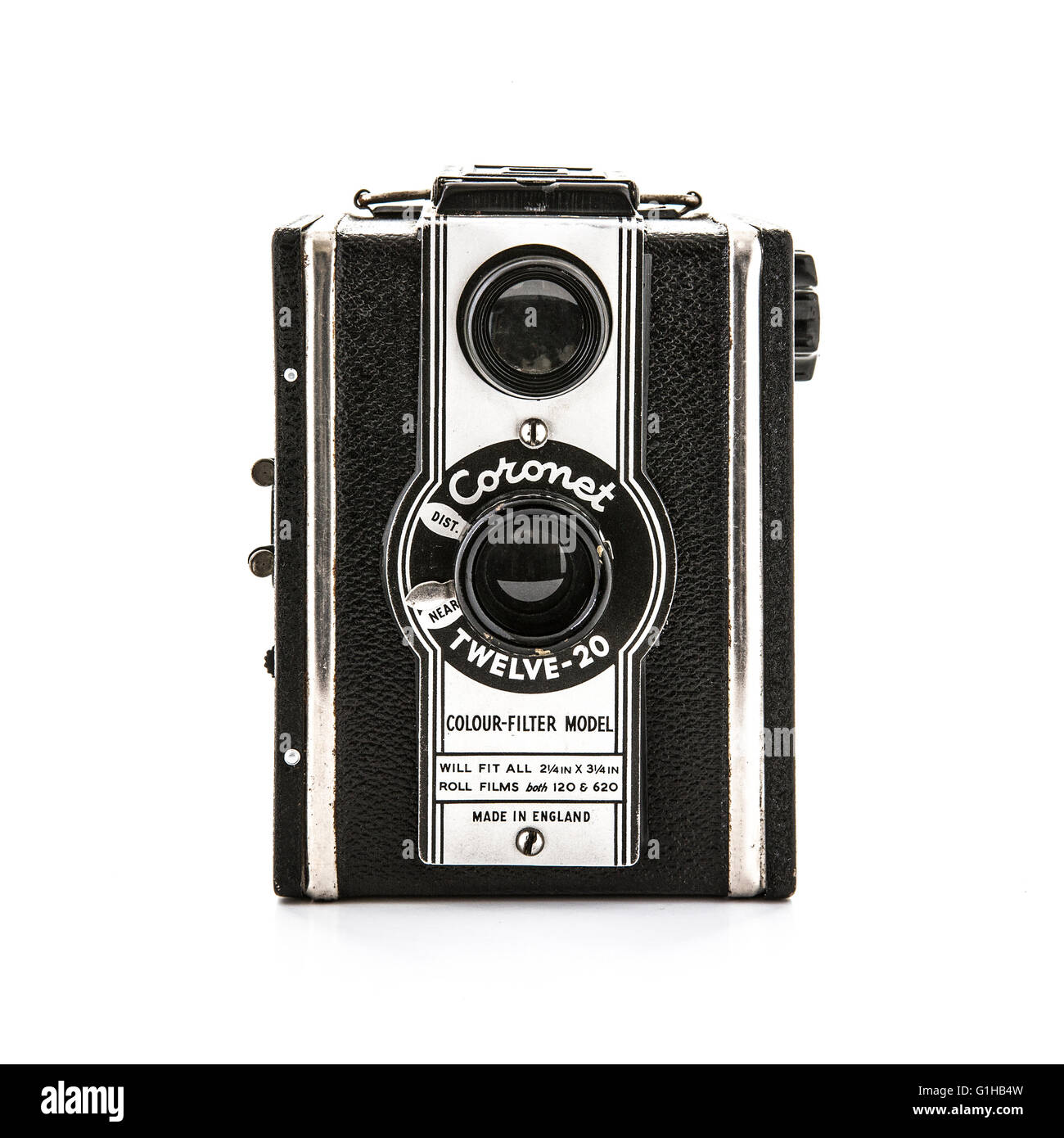 Coronet 12-20 fort appareil photo à partir de 1950 sur un fond blanc Banque D'Images