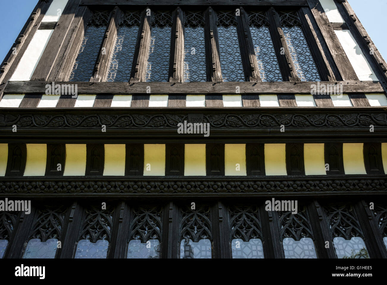 Détail architectural de Bramall hall, une maison près de tudor Stockport, Angleterre. Banque D'Images