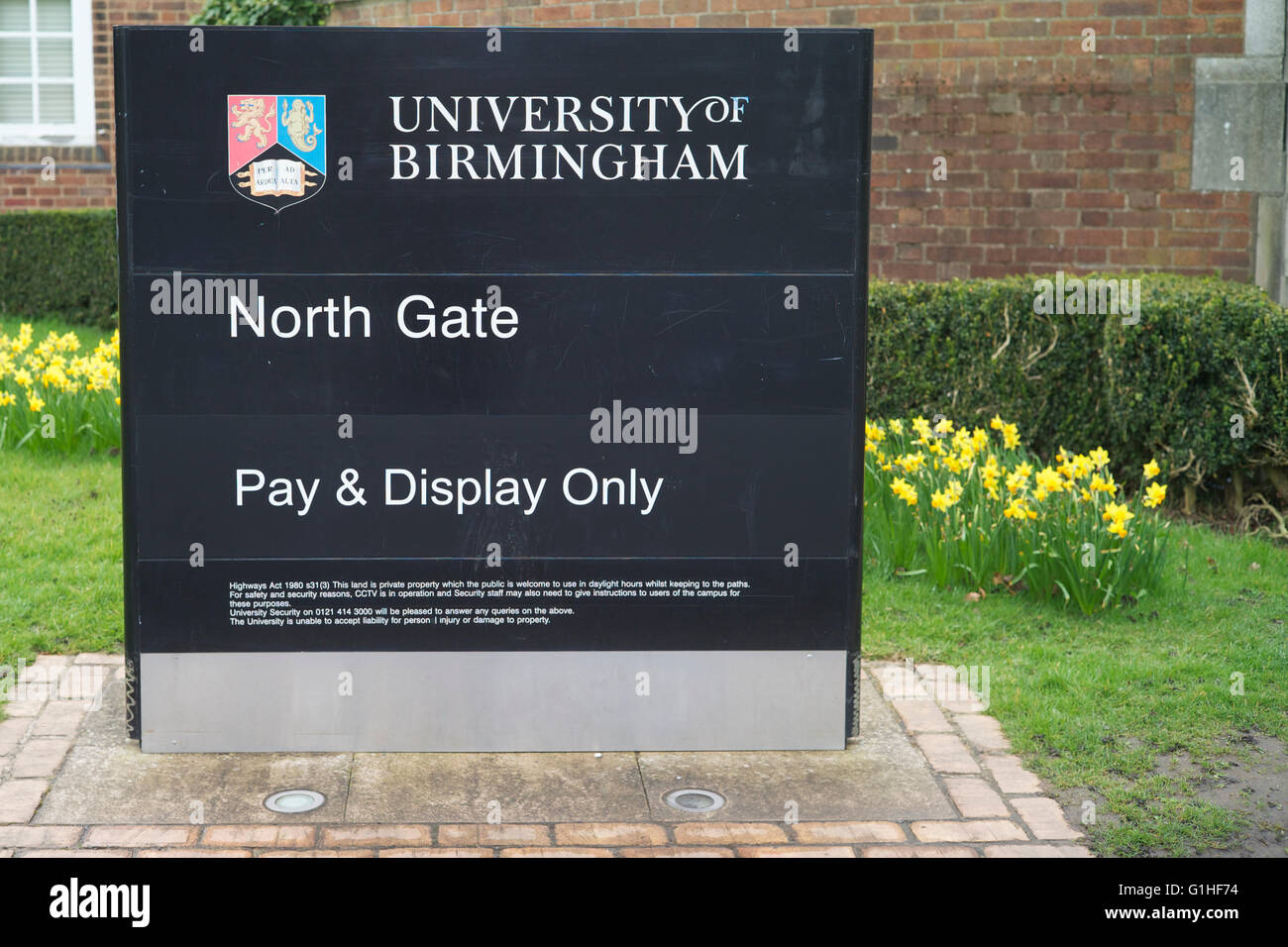Université de Birmingham sign Banque D'Images