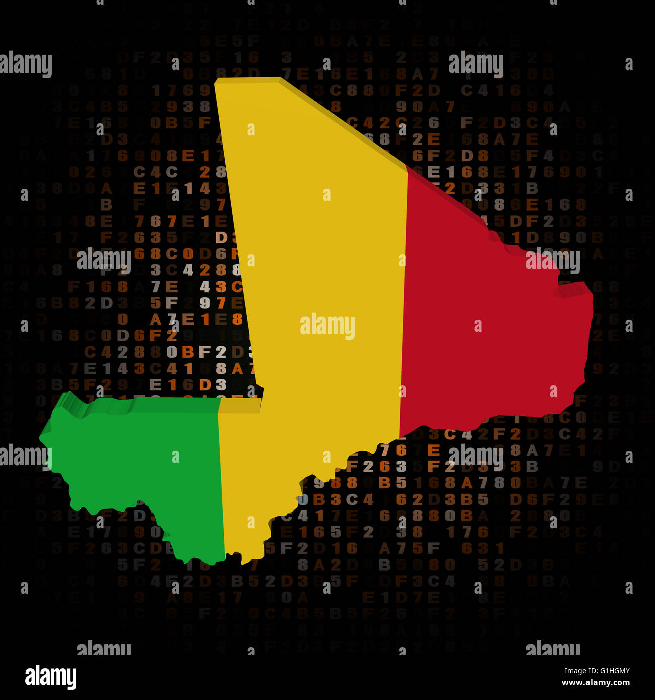 Mali carte drapeau sur code hex illustration Banque D'Images