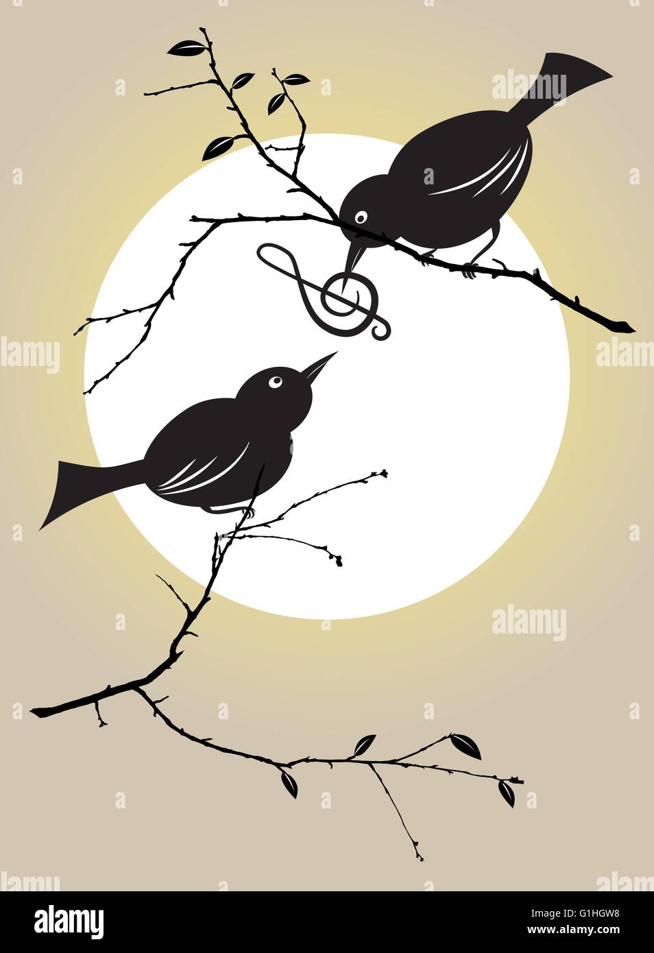 Vector illustration de nourrir les oiseaux avec un symbole musical Illustration de Vecteur