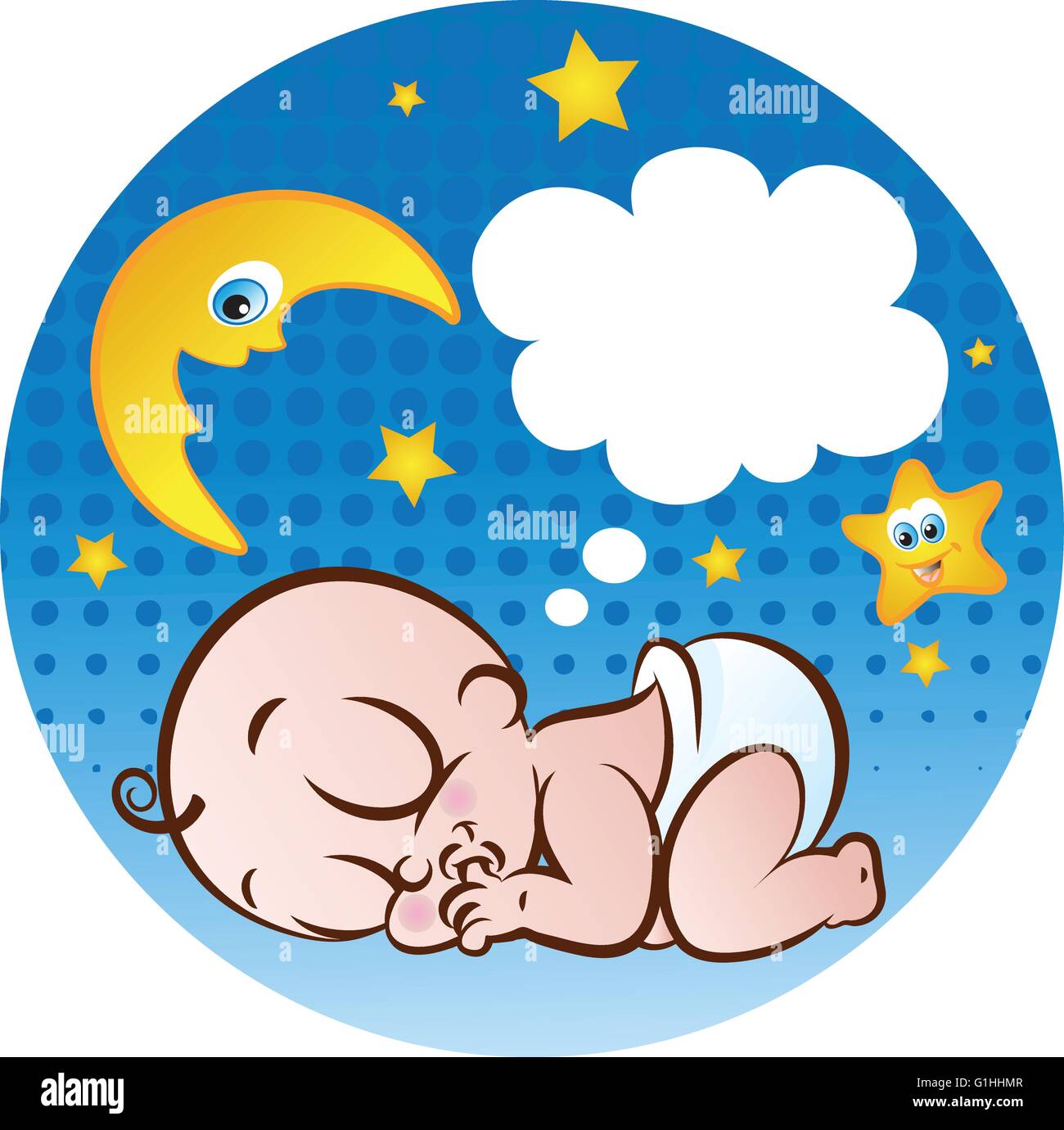 Vector Illustration D Un Mignon Bebe Endormi Garcon Sucant Son Pouce Sur Fond De Nuit Image Vectorielle Stock Alamy