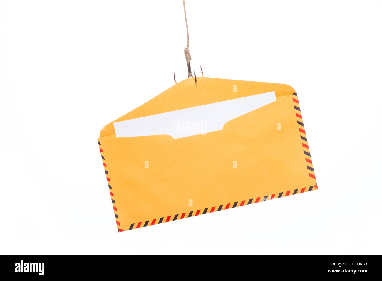 Airmail Phishing, lettre sur un crochet de pêche Banque D'Images